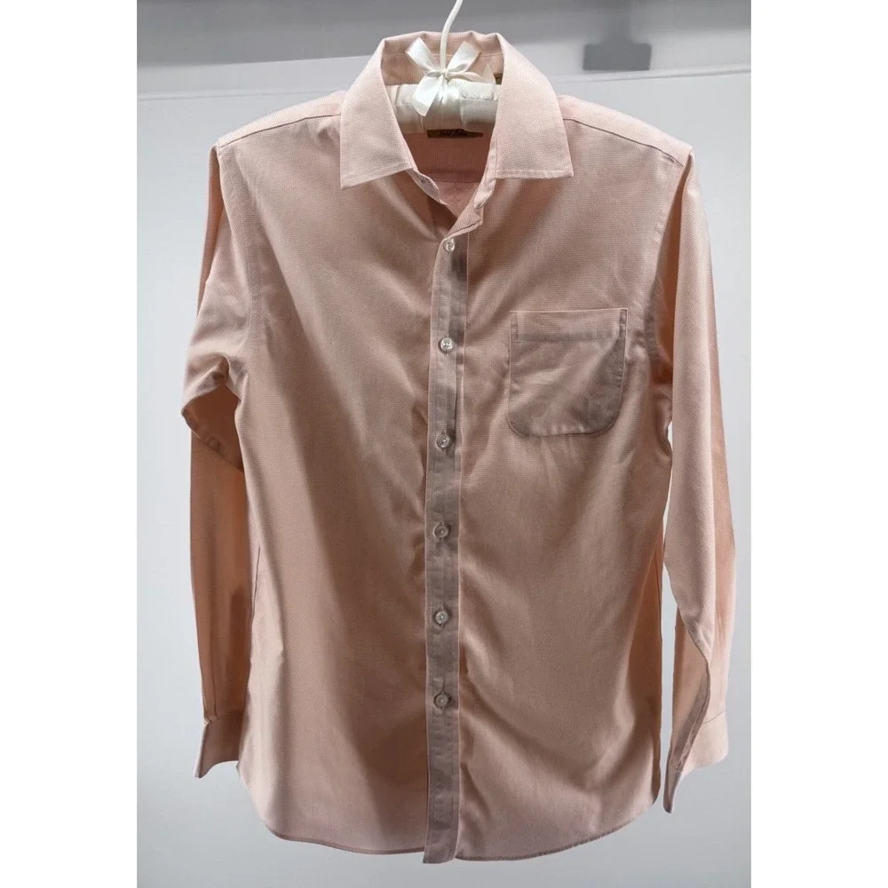 Class Club Gold Label Boys Dress Shirt Peach Button Front Long Sleeve Size 16
